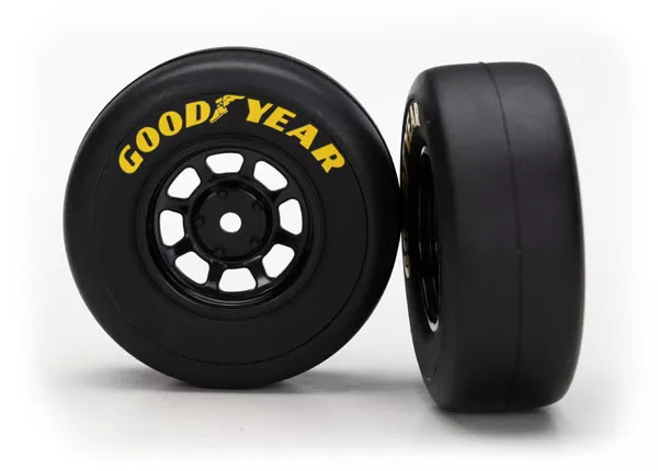 1.9″ Black 8-Spoke Wheels with Slick Tires (2)