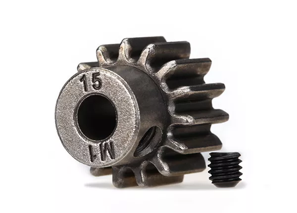 15-T Pinion Gear (1.0 Metric Pitch) (Fits 5mm Shaft)/ Set Screw (Use only with Steel Spur Gears)