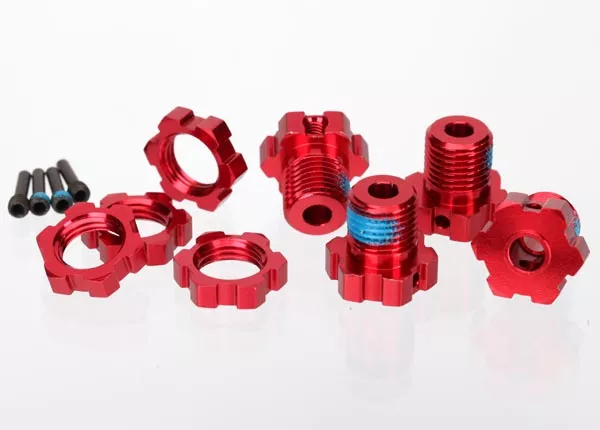 17mm Splined Wheel Hubs & Nuts (4 ea), with 4x13mm Screw Pins (4) (Red, Green, or Blue)