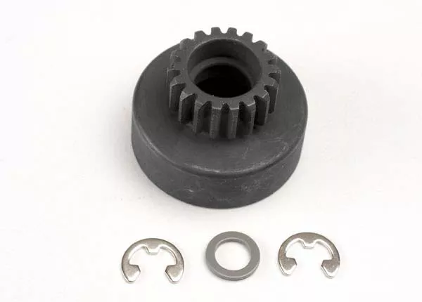 18T Clutch Bell/ 5x8x0.5mm Fiber Washers (2)/ 5mm E-Clips (2)