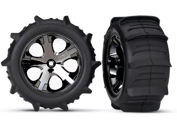 2.8" All-Star Black Chrome Wheels, Paddle Tires, Foam Inserts (Assembled, Glued) (2WD Electric Rear) (2) (TSM Rated)