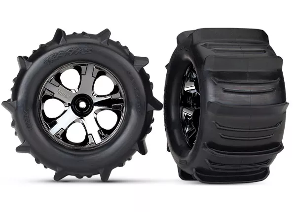 2.8" All-Star Black Chrome Wheels, Paddle Tires, Foam Inserts (Assembled, Glued) (Nitro Rear/ 4WD Electric Front/Rear) (2) (TSM Rated)