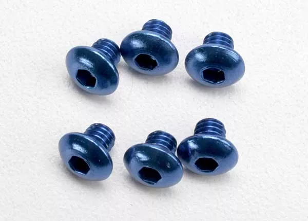 4x4mm Blue Aluminum Button-Head Machine Screws (Hex Drive)(6)