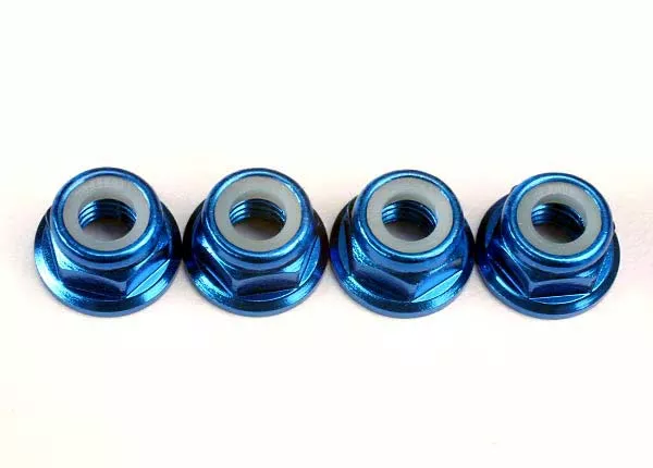 5mm Flanged Nylon Locking Nuts (Blue-Anodized Aluminum) (4) for Traxxas