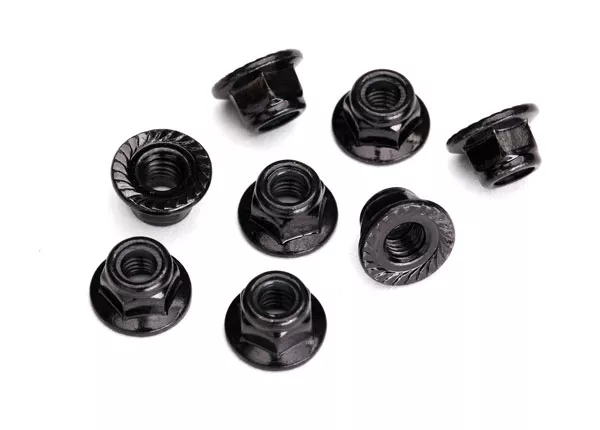 5mm Flanged Nylon Locking Nuts (Steel, Black Serrated) (8)