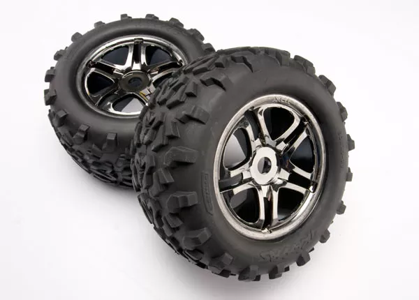 6.3" Maxx Tires (w/ Foam Inserts) on Split Spoke Black Chrome Wheels (TSM Rated)