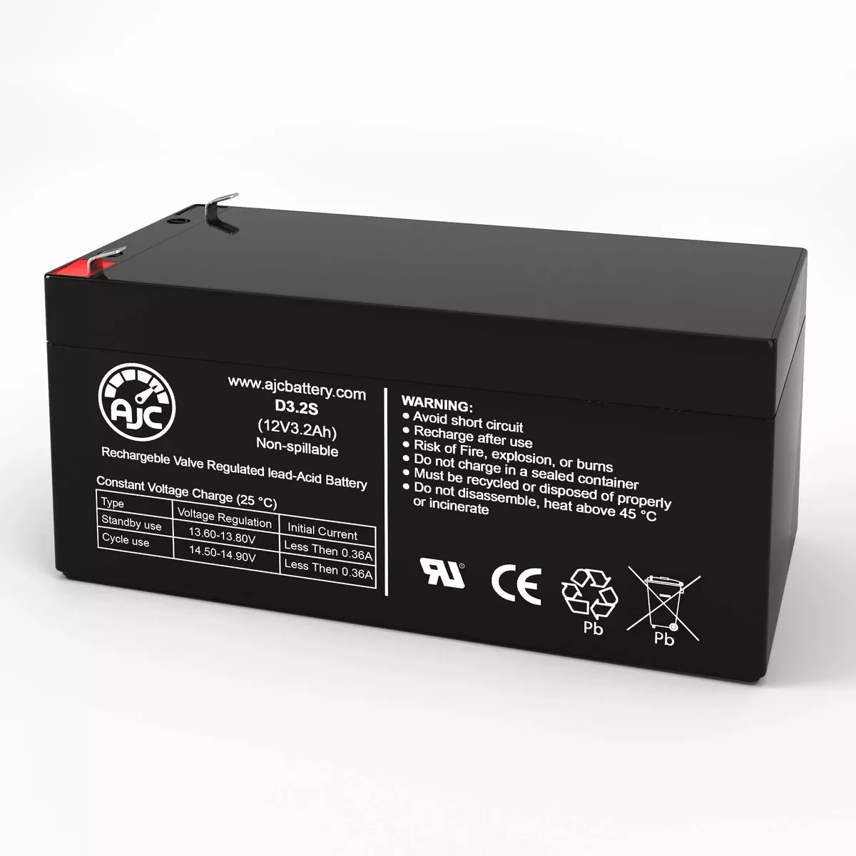 AJC Battery Brand Replacement for Werker WKA12-3.3F 12V 3.2Ah UPS Battery