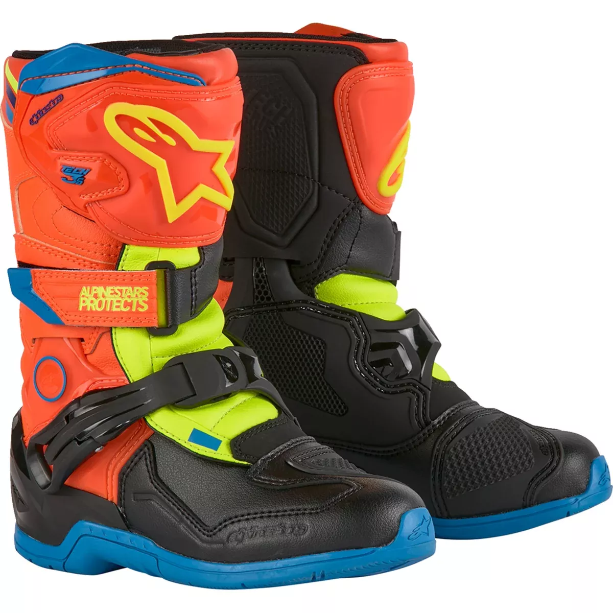 ALPINESTARS Kids Tech 3S Boots Fluorescent – Orange/Fluorescent Yellow/Blue US
