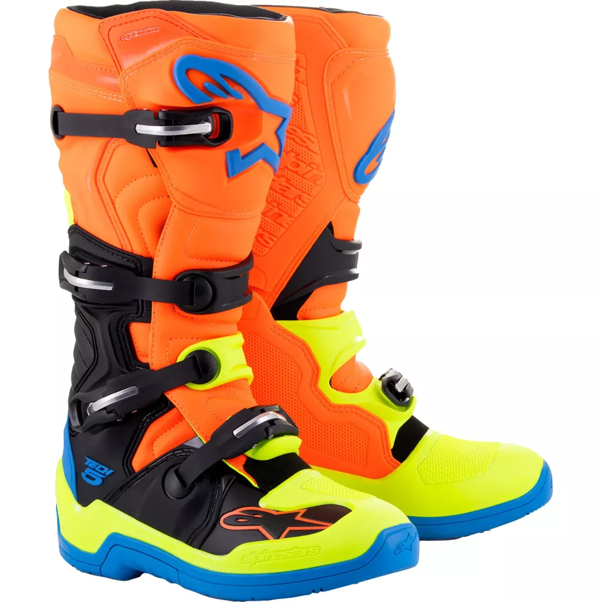 Alpinestars Tech 5 Boots Orange Fluorescent Blue Yellow Fluorescent US 11 EU 45.5 – 2015015-4755-11