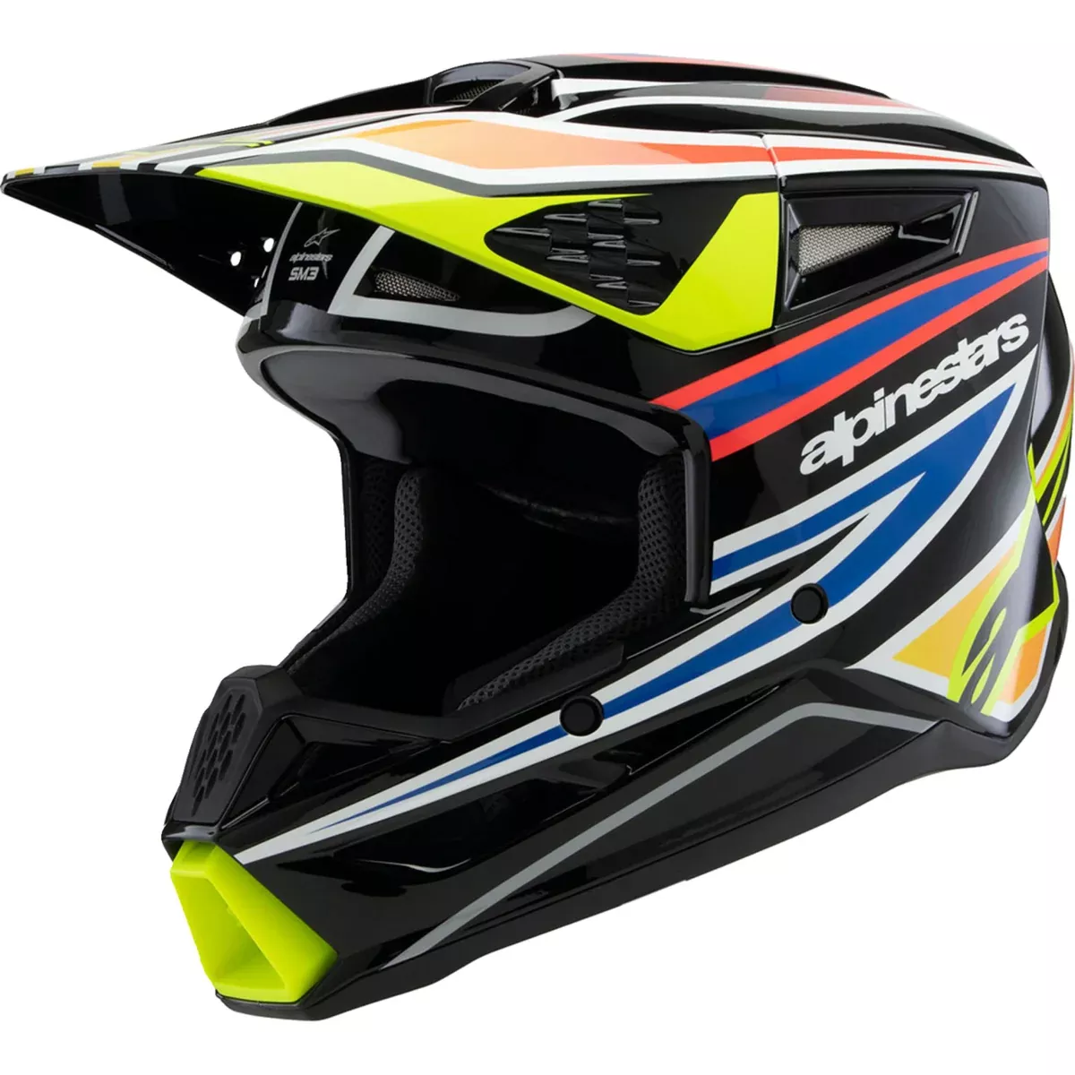 ALPINESTARS Youth SM3 Wurx Helmet – Gloss Black/Yellow Fluo/Blue/Red