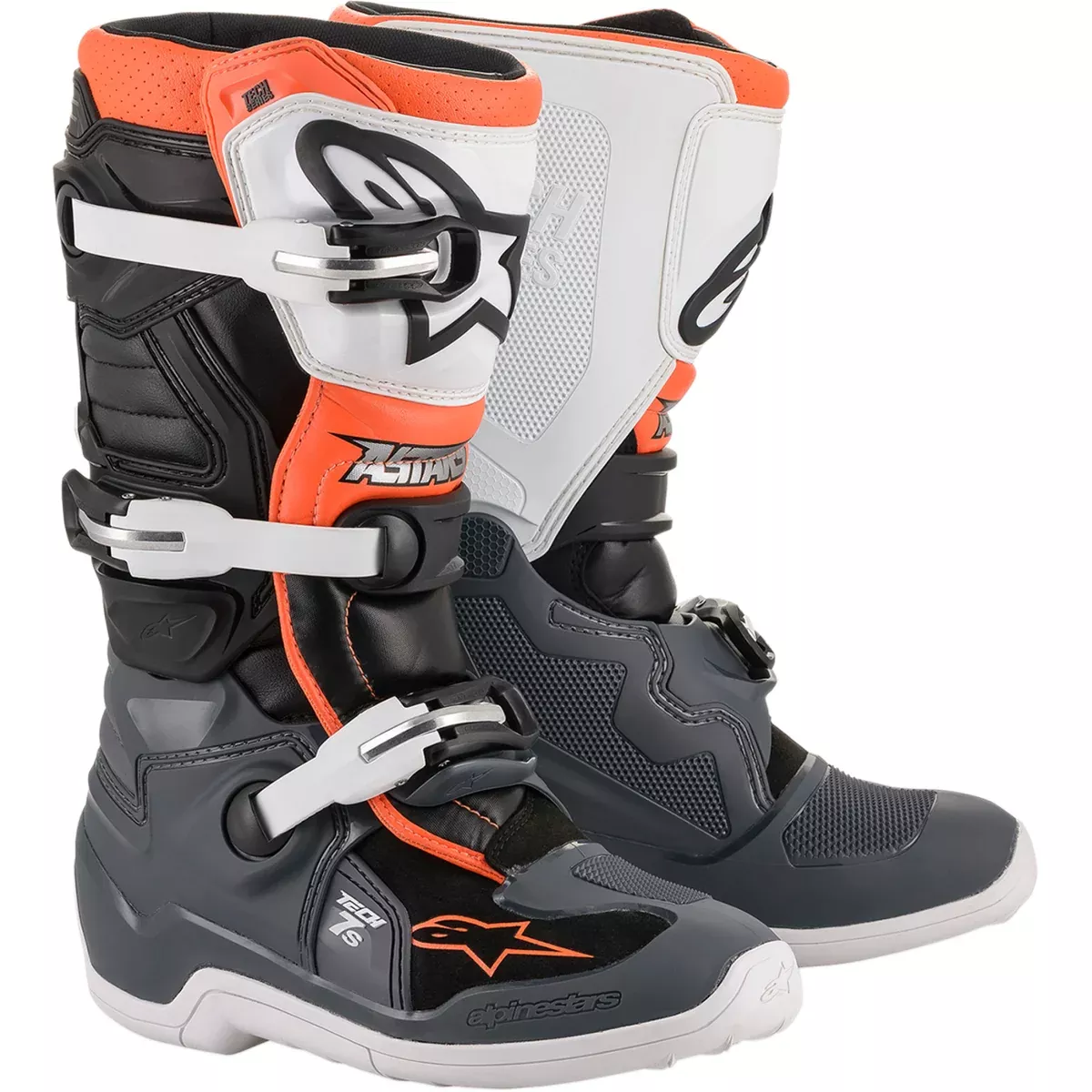 ALPINESTARS Youth Tech 7S Boots Boot - Black/Gray/White/Orange Fluorescent US