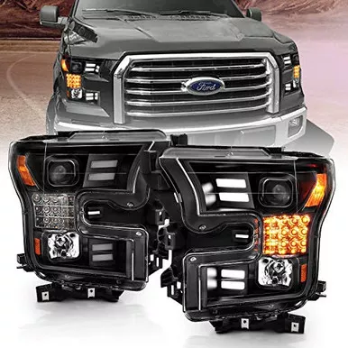 Anzo 111408 Projector Bar Style Headlights Black fits Ford F-150 2015-2017