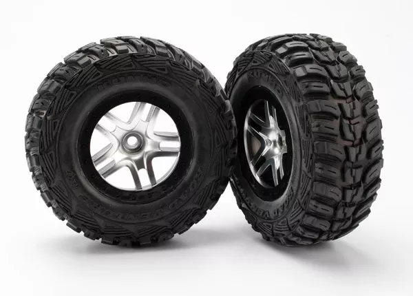 Assembled Tires & Wheels (S1 Ultra-Soft Off-Road Racing Compound)(SCT Split-Spoke Satin Chrome, Black Beadlock Style Wheels, Kumho Tires, Foam Inserts) (2) (2WD Front)
