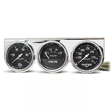 Auto Meter 2399 Autogage Black Oil/Water/Volt Gauge 2.625 in. Chrome Console