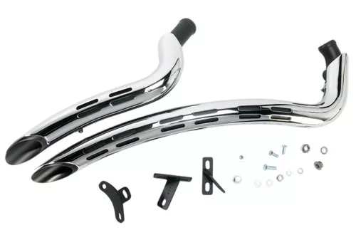 Bassani Radial Sweepers Black Exhaust System w/Chrome Slotted Shields (1SD2F)