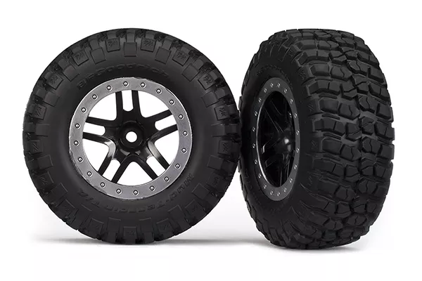 BFGoodrich Mud-Terrain™ T/A KM2 Tires on Black SCT Split Spoke Beadlock Style Wheels (2) (2WD Front) Satin Chrome or Blue Beadlock