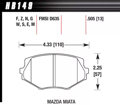 Brake Pads Front Mazda Miata MX-5 DTC-60 HB149G.505