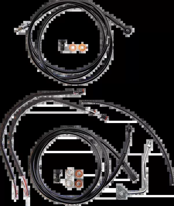 Burly Brand Complete Black Vinyl Handlebar Cable/Line Kit For Ape Hangers – 13″ – ABS – ’17-’20 FLH