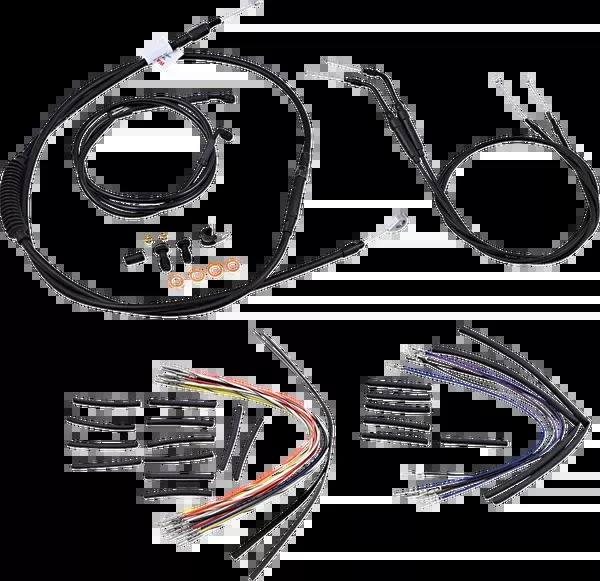 Burly Brand Complete Black Vinyl Handlebar Cable/Line Kit For Ape Hangers - 14" - '06 FXDWG