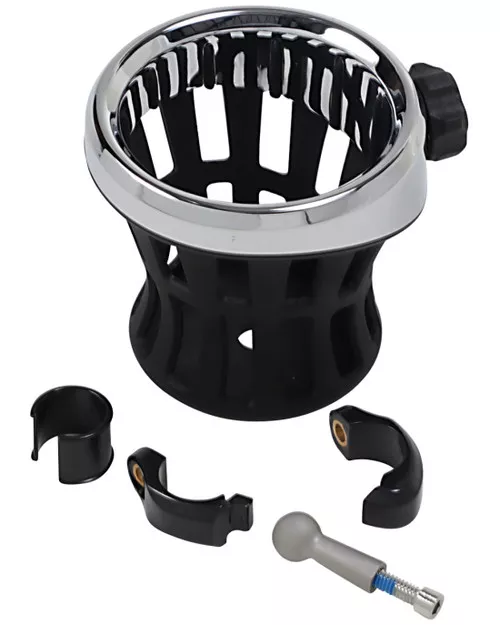Ciro Chrome/Black Drink Holder w/Black 7/8" & 1" Handlebar Mount (50413)