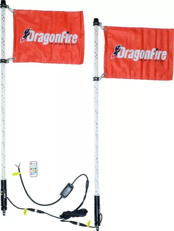DragonFire Racing Whips – 4Ft Spiral Led Clear Pair