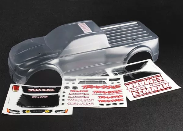 E-Maxx Brushless Body (Clear, Requires Painting)/ Decal Sheet