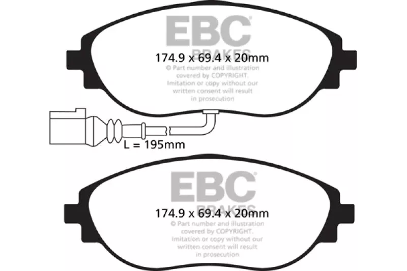 EBC Ultimax2 Front Brake Pads fits 2019-2023 Volkswagen Arteon / 2012-2017 Volkswagen CC / 2015-2019 Volkswagen Golf R / 2015-2019, 2022-2023 Volkswagen GTI