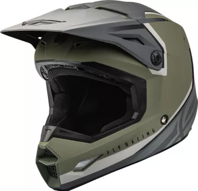 Fly Racing Kinetic Vision Matte Olive Green Grey Helmet