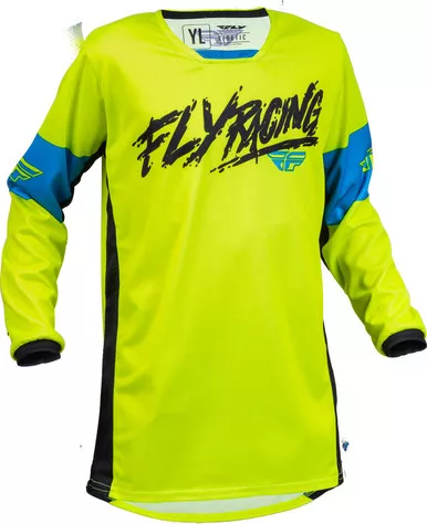 Fly Racing Youth Kinetic Khaos Hi-Vis Black Cyan Jersey