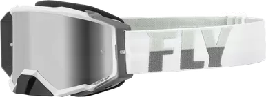 Fly Racing Zone Pro White Grey with Silver Mirror Smoke Lens Goggle
