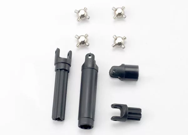 Half Shafts, Center Front (1), Center Rear (1) (Internal Splined Half Shafts (2)/External Splined Half Shaft) (2))/ Metal U-Joints (4)