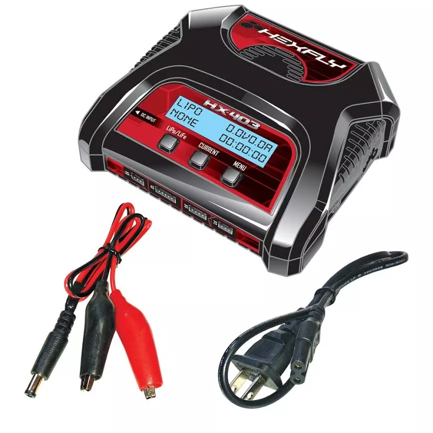 Hexfly HX-403Dual Port 2S, 3S, 4S AC/DC LiPo LiFe Battery Charger