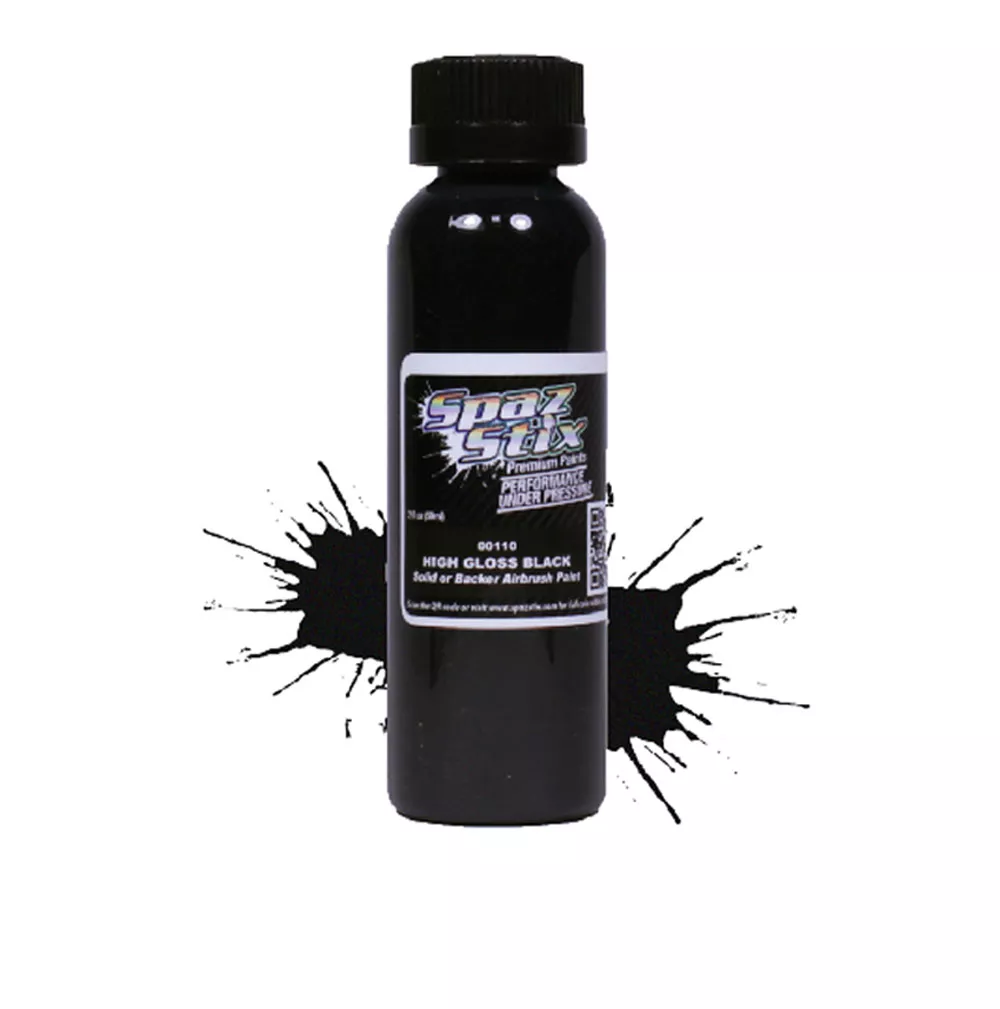 High Gloss Black/Backer, Airbrush Ready Paint, 2oz Bottle