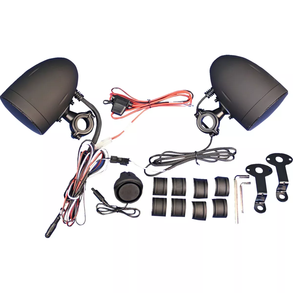 J & M 4405-1043 MHAS-BLU3B Self-Amplified Handlebar Speakers Amplified Speaker Kit – Handlebar – Black