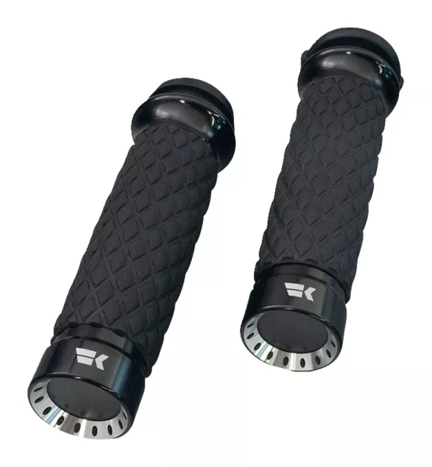 Khrome Werks Turbine Custom Contour Diamond Grips For Harley With Throttle by Wire