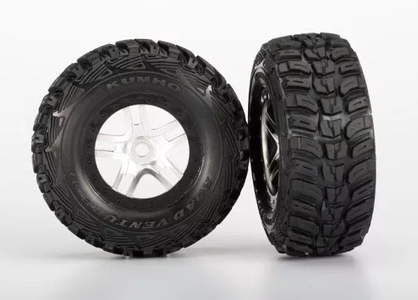 Kumho S1 Ultra-Soft Off-Road Racing Tires on SCT Split-Spoke Satin Chrome, Black Beadlock Style Wheels