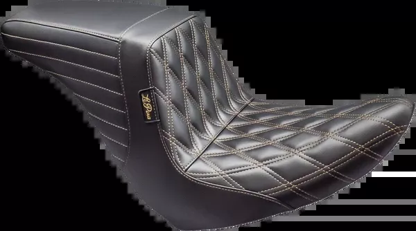 Le Pera Kickflip Up Front Seat - Double Diamond W/ Chestnut Thread - Black - FL/FX '18-'24