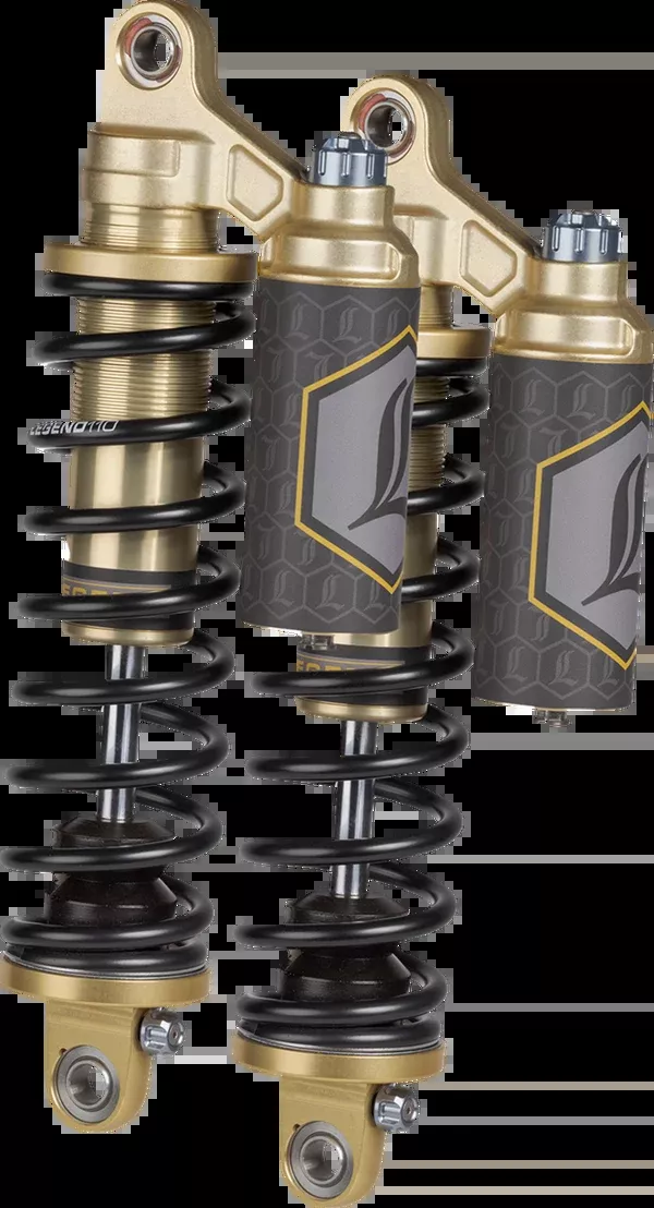 Legend Suspension REVO ARC Piggyback Shocks – 14″ – Heavy Duty – Gold – ’99-’17 Dyna