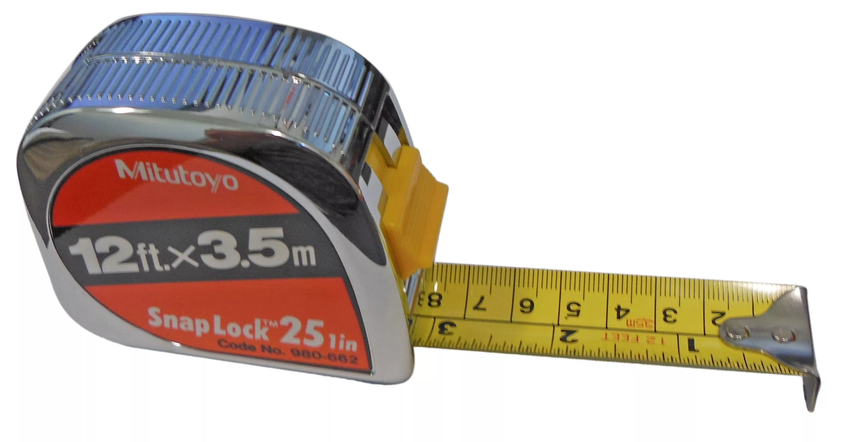 Mitutoyo 12 Ft. / 3.5m Tape Measure with Snap Lock - "Metal Look" Case (1" width)