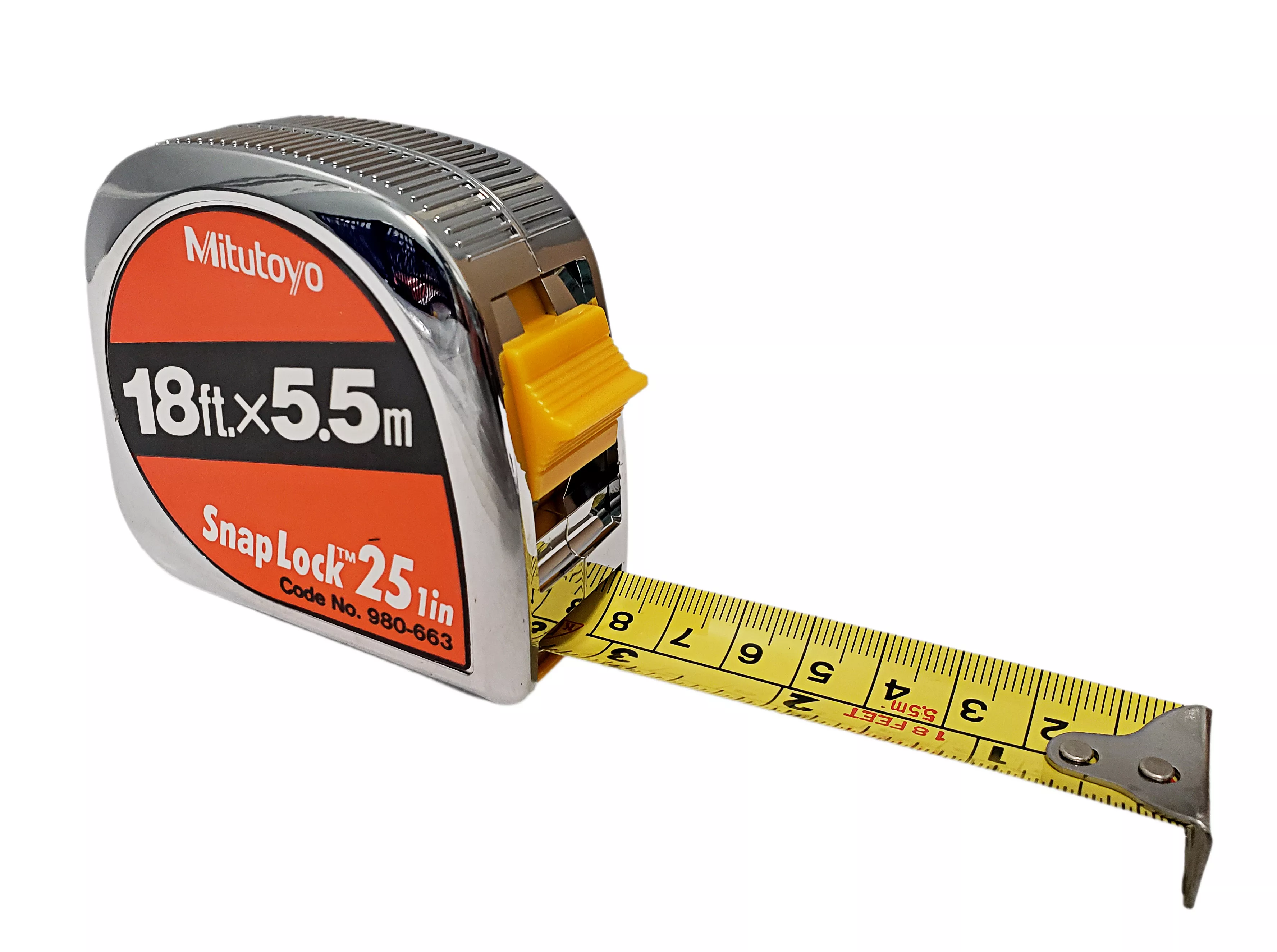 Mitutoyo 18 Ft. / 5.5m Tape Measure with Snap Lock - "Metal Look" Case (1" width)