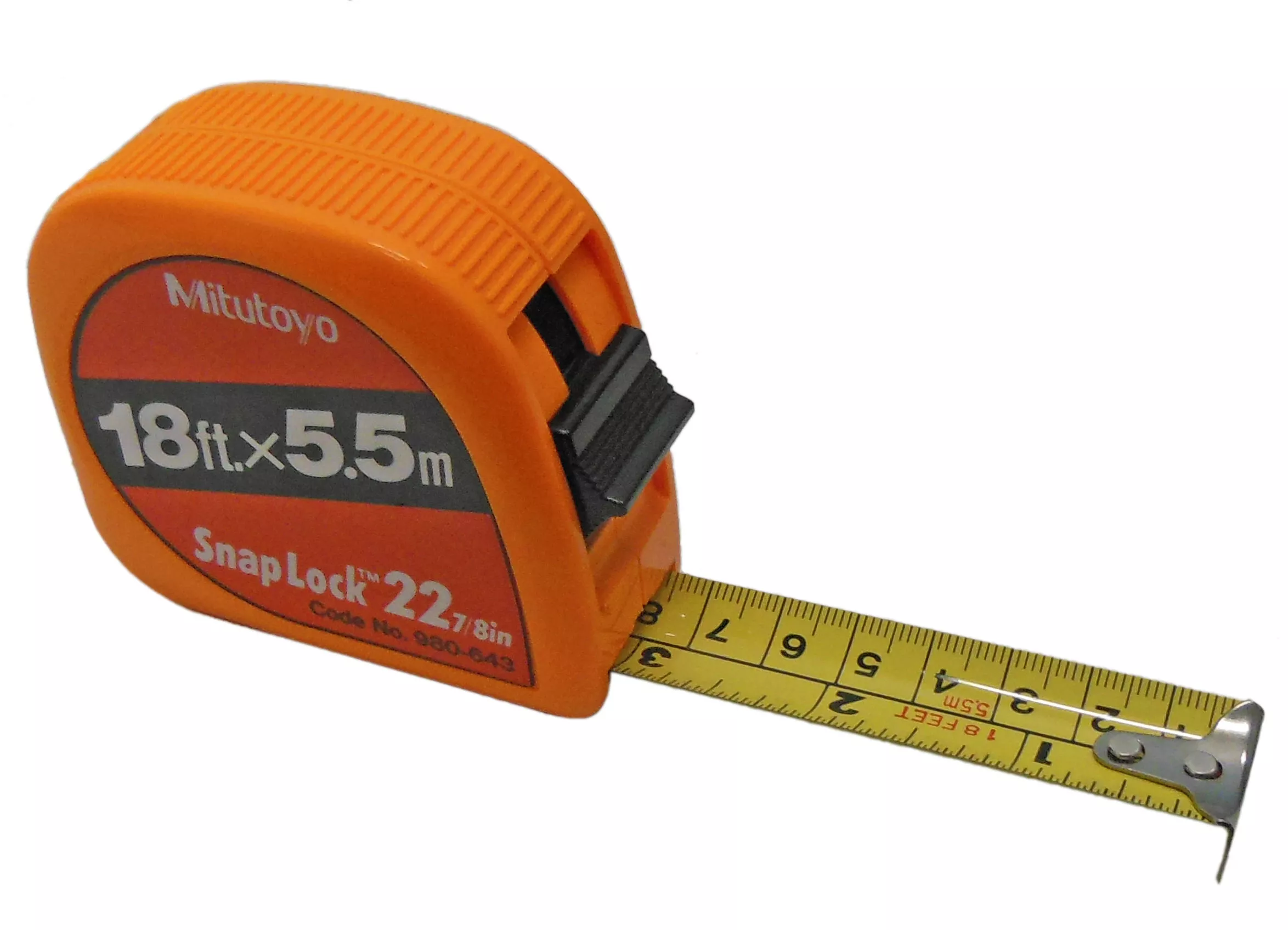 Mitutoyo 18 Ft. / 5.5m Tape Measure with Snap Lock - Orange Plastic (7/8" width)