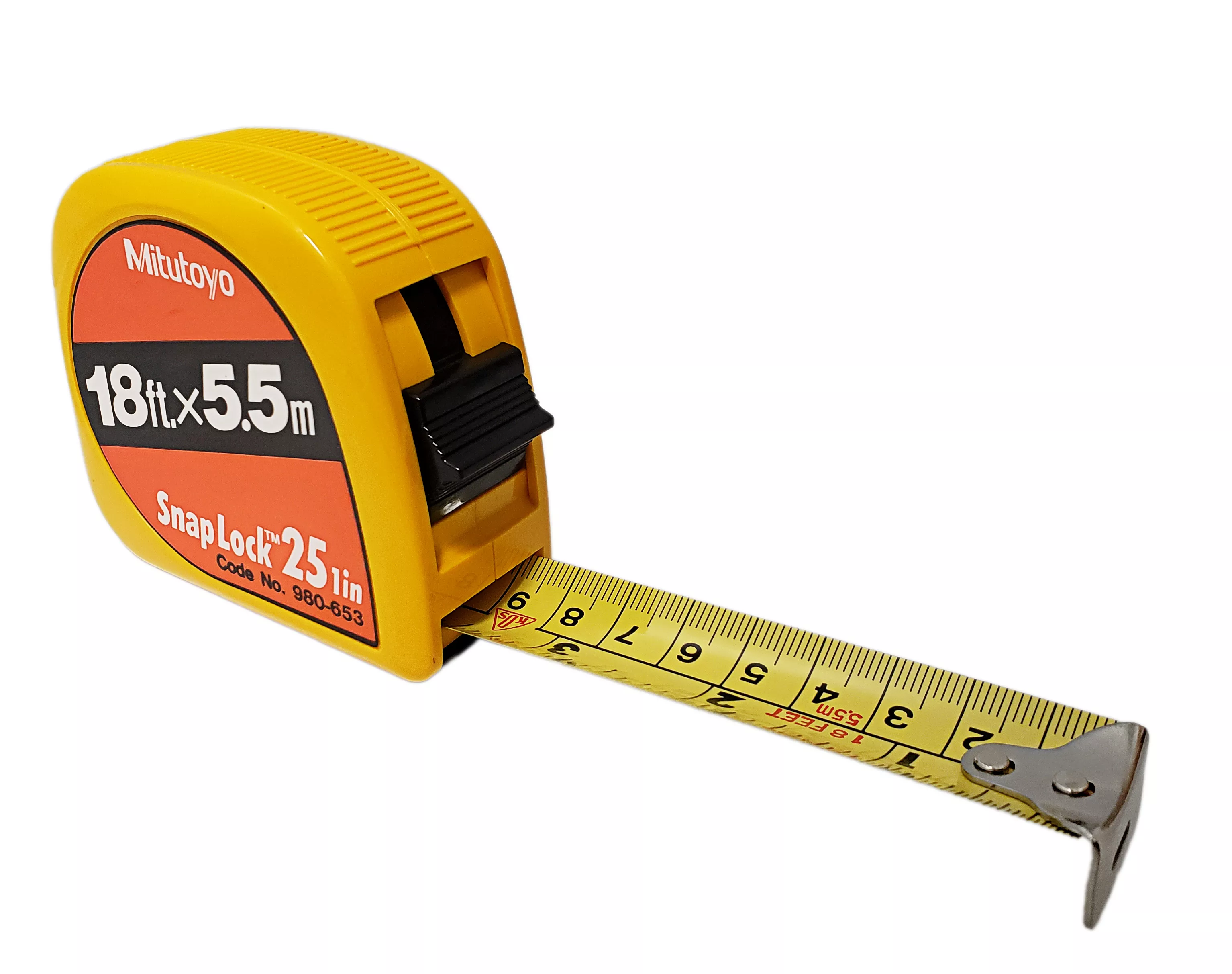 Mitutoyo 18 Ft. / 5.5m Tape Measure with Snap Lock - Yellow Plastic (1" width)