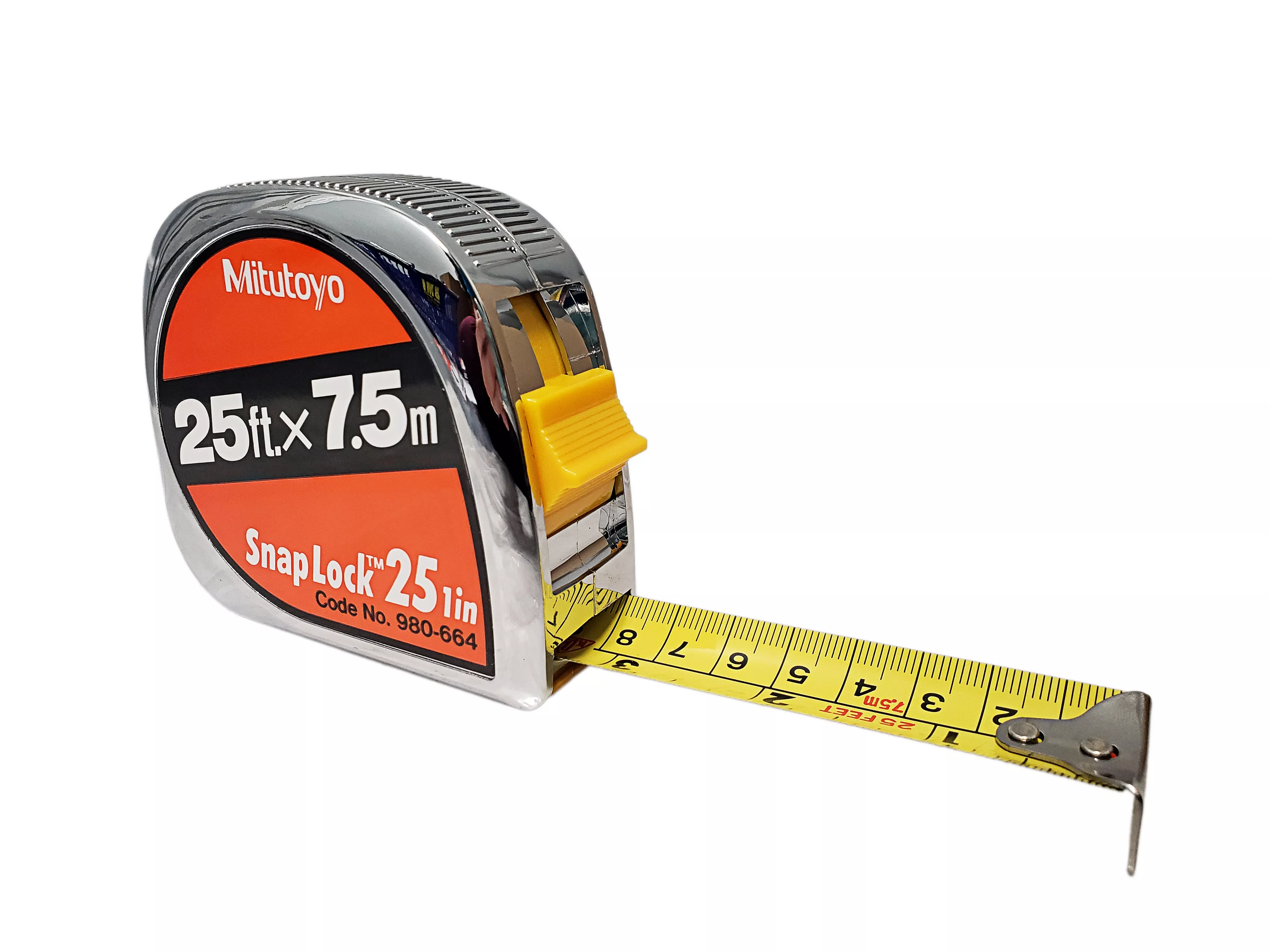 Mitutoyo 25 Ft. / 7.5m Tape Measure with Snap Lock - "Metal Look" Case (1" width)