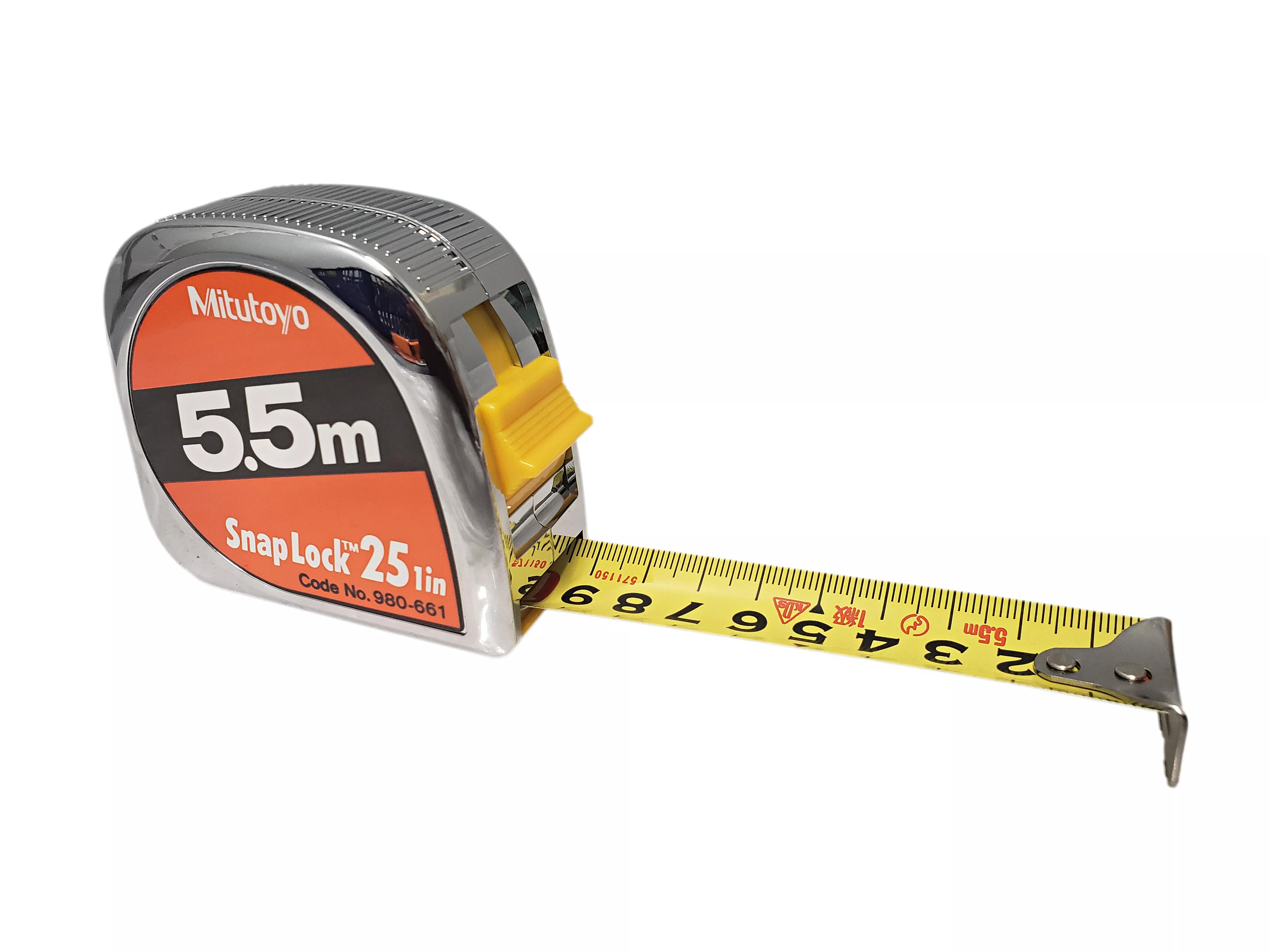 Mitutoyo 5.5m Metric Tape Measure with Snap Lock - "Metal Look" Case (1" width)