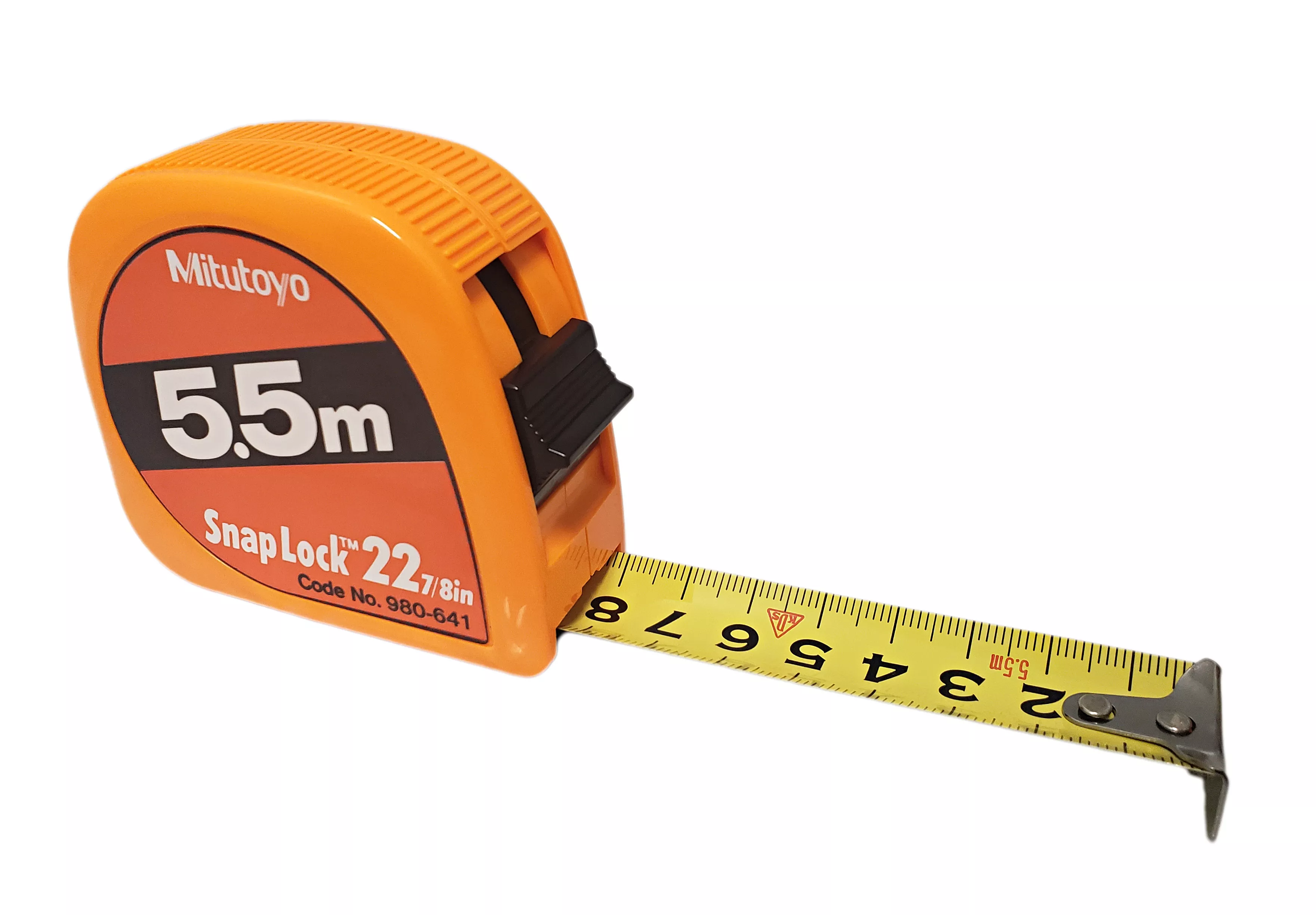 Mitutoyo 5.5m Metric Tape Measure with Snap Lock - Orange Plastic (7/8" width)