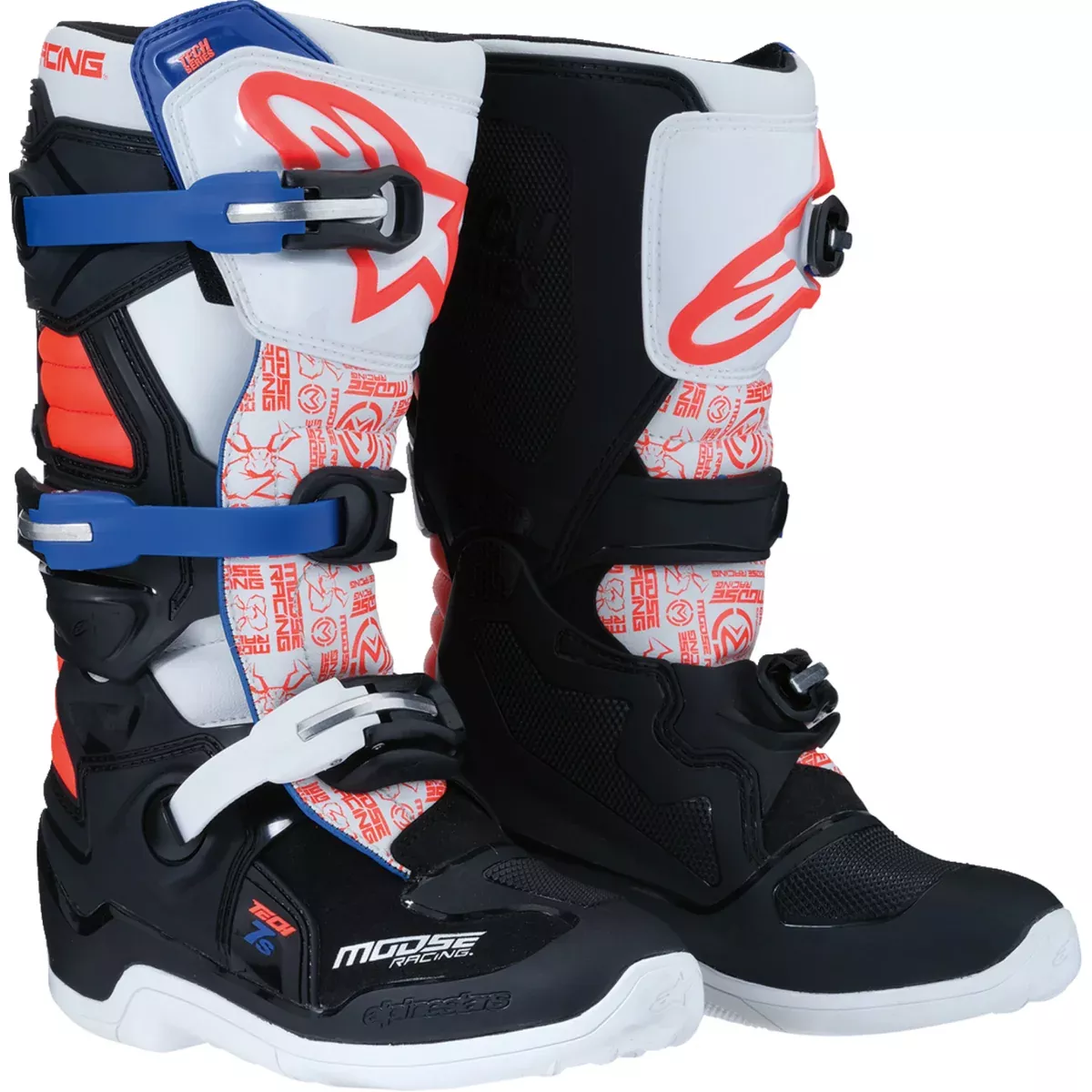 MOOSE OFFROAD Youth Tech 7S Boots Black/White/Red/Blue - US