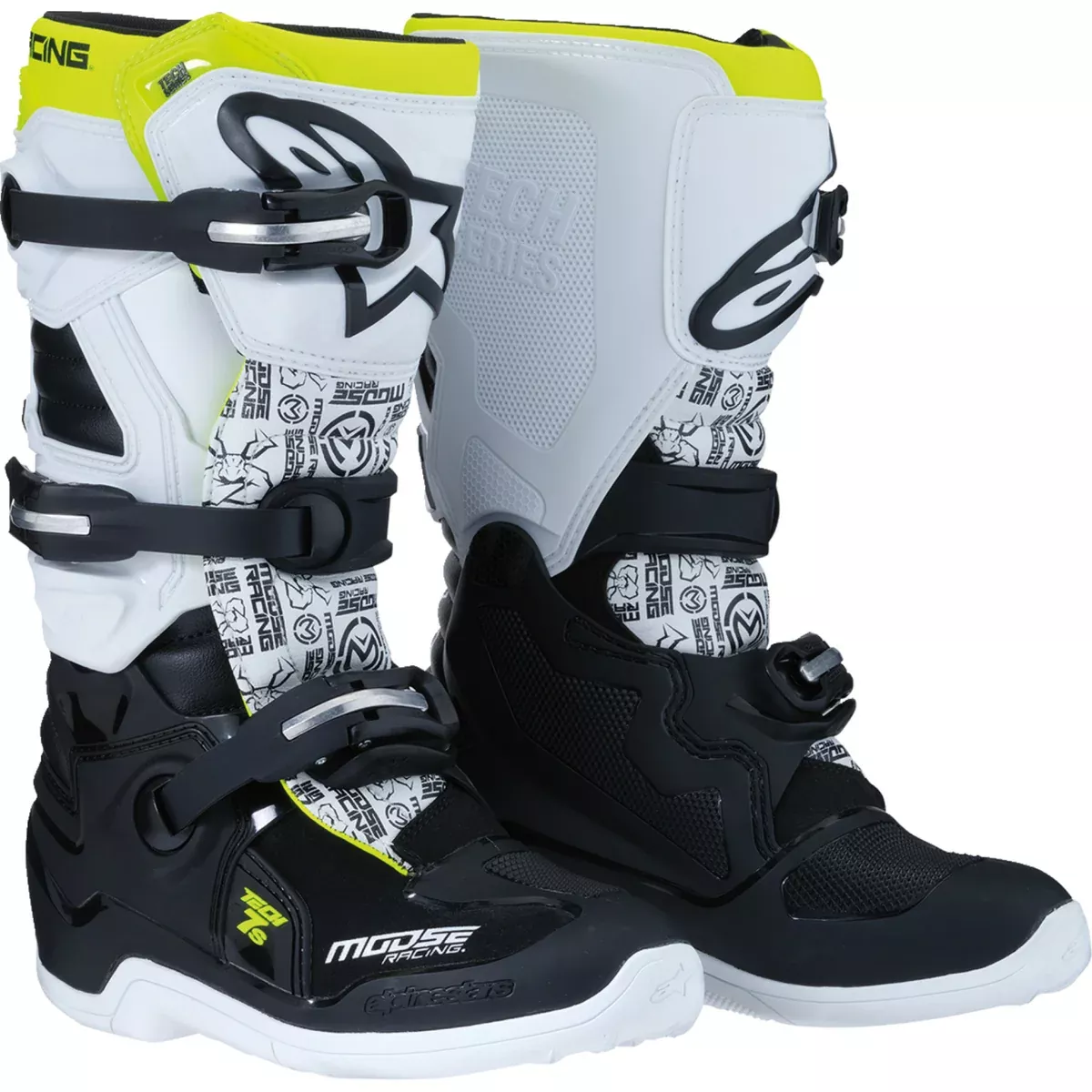 MOOSE OFFROAD Youth Tech 7S Boots Black/White/Yellow – US