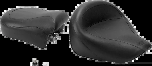 Mustang Seat - Vintage - Wide - Touring - Without Driver Backrest - Two-Piece - Smooth - Black