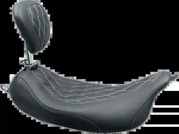 Mustang Wide Tripper™ Solo Seat - W/ Drivers Backrest - Black W/ Gun Metal Stitching - FL '08-'25