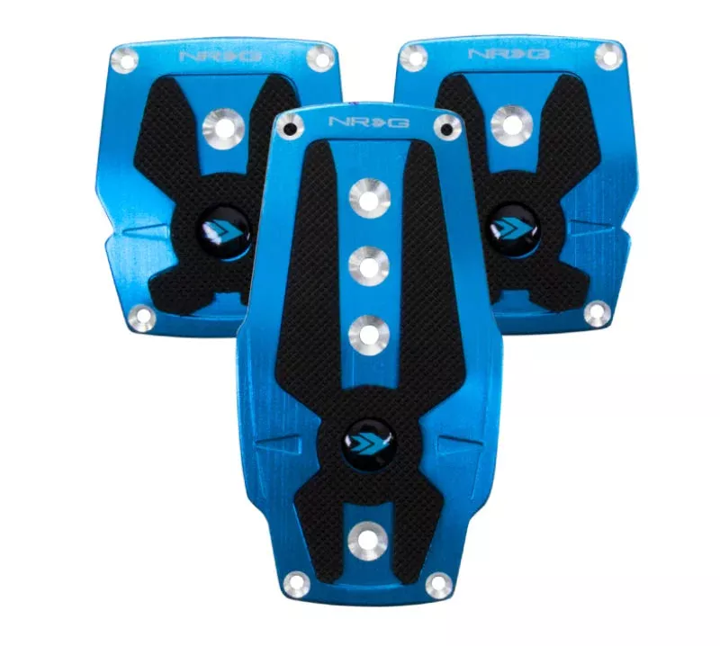NRG Brushed Aluminum Sport Pedal M/T – Blue w/Black Rubber Inserts